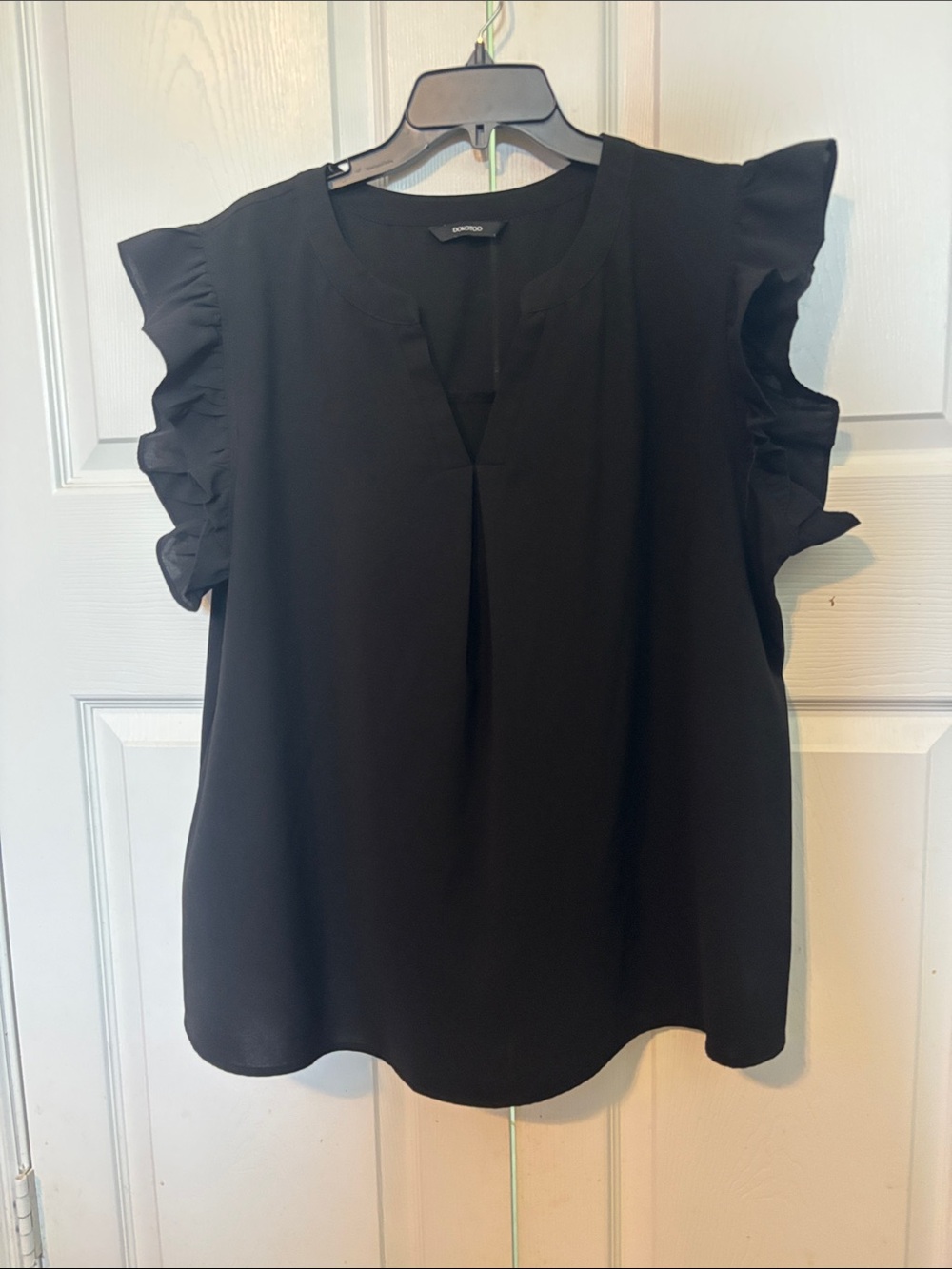 Worthington Black Ruffle Sleeve Split-Neck Blouse